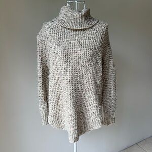 Free People Speckled Wool Blend Turtleneck Sweater Beige Chunky Knit XS chunky